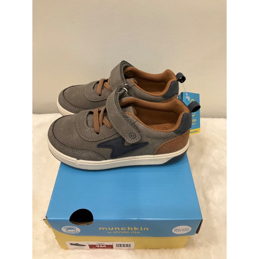 Munchkin by Stride Rite Boy's Maxwell Grey Sneakers 9M (Little Boy) New in Box - Picture 2 of 6